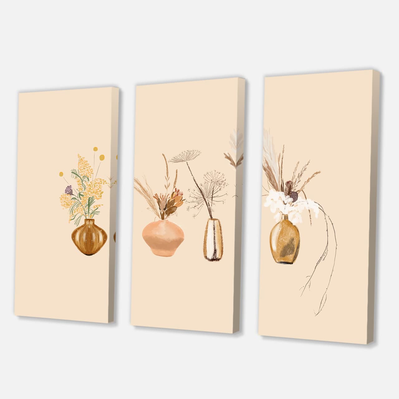 Designart - Bouquets Of Wildflowers In Gold Vases II - Traditional Canvas Wall Art Print
